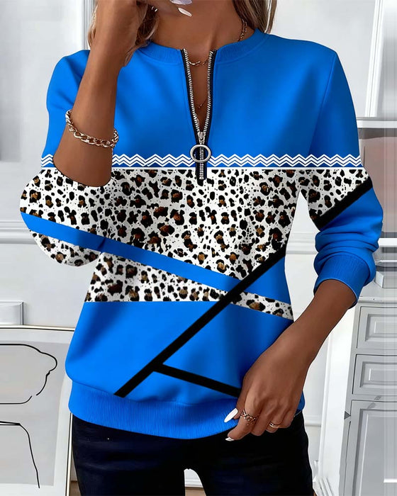 Zipper Collar Printed Sweatshirt