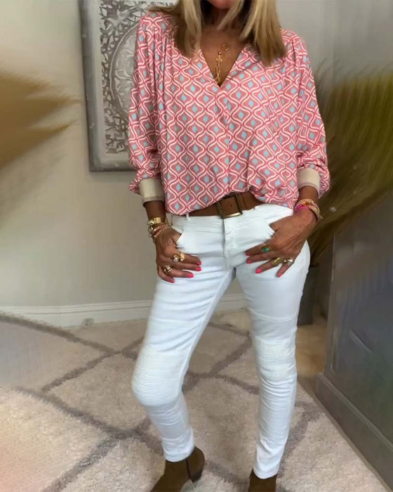 long-sleeved wave point blouse