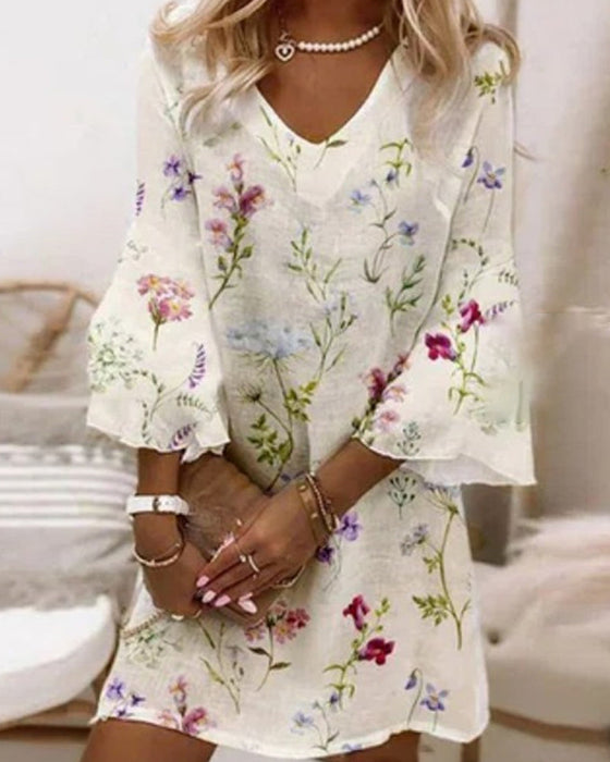 V-neck printed mini dress