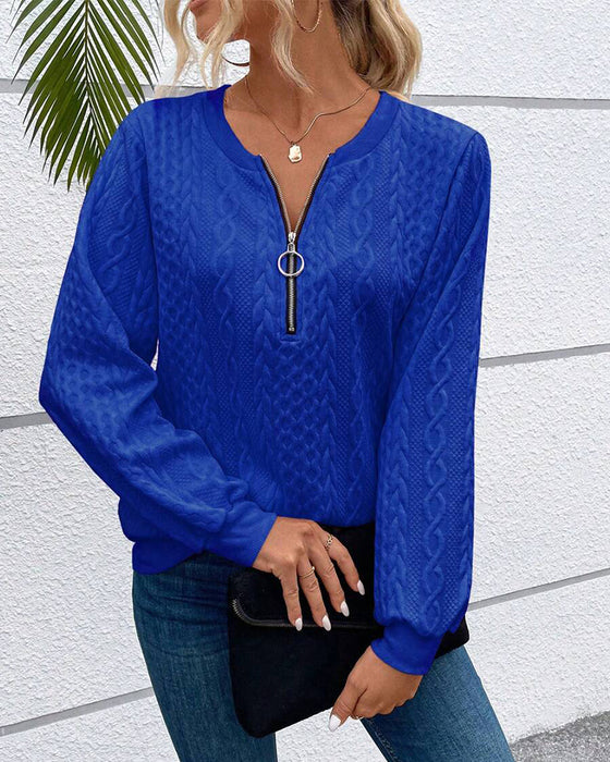 Casual solid color long sleeve zipper sweatshirt