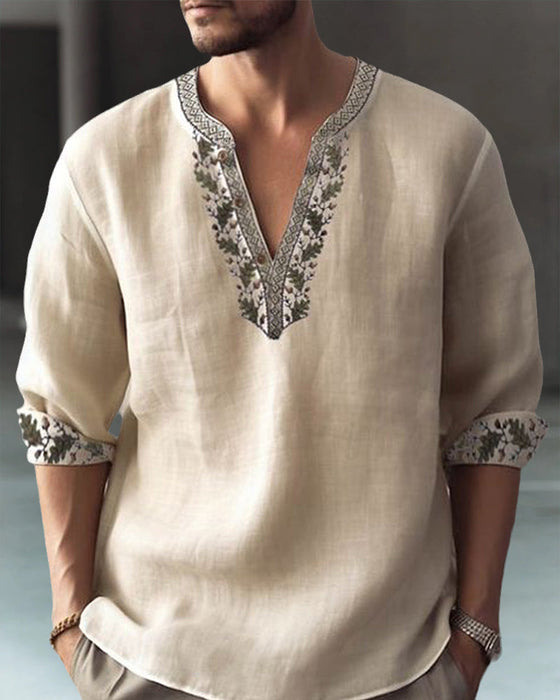 Men's panel print casual v neck top