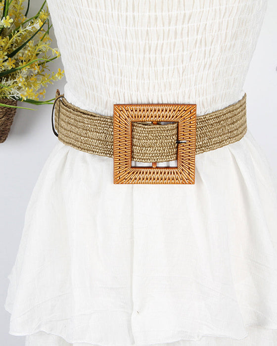 Grass woven ladies elastic belt