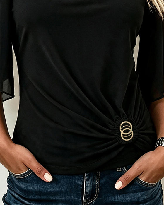 U-Neck Solid Casual Blouse