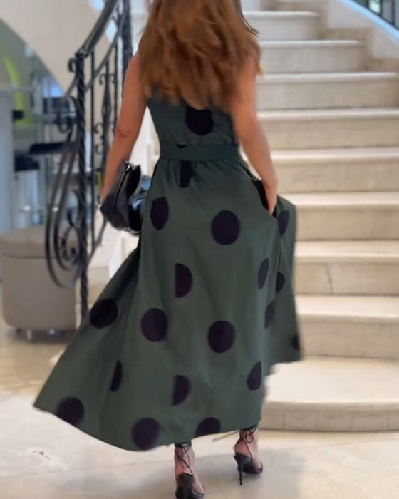 Sleeveless lapel elegant solid color dress