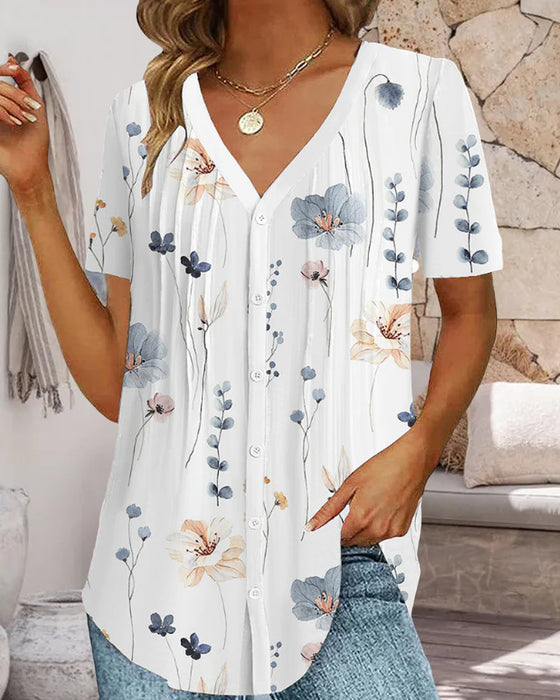 Floral print v-neck T-shirt