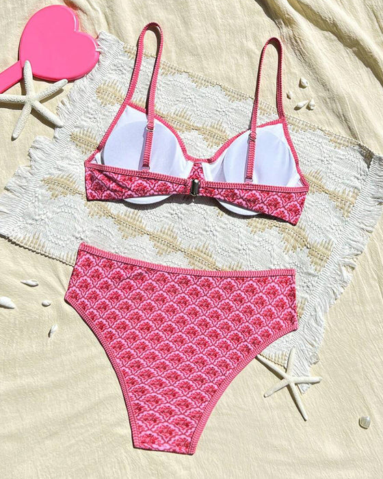 Sexy Suspender Triangle Print Bikini