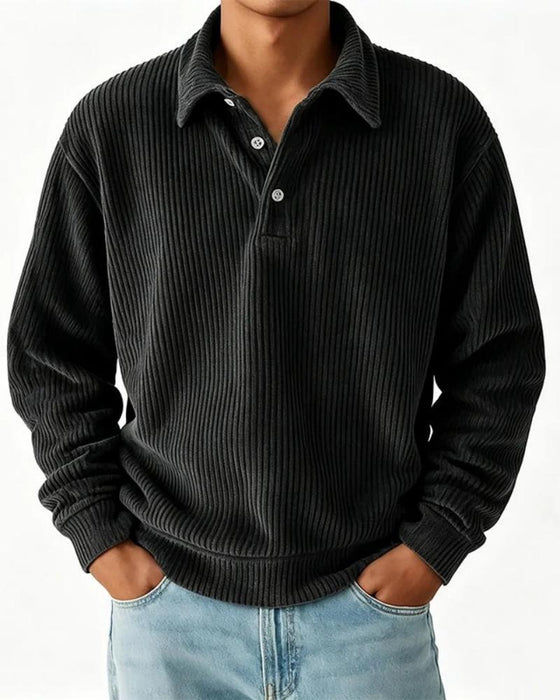 Men's Lapel Button Stripe Pullover Sweatshirt
