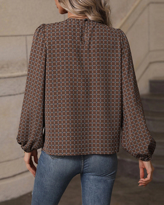 Retro geometric print crew neck top