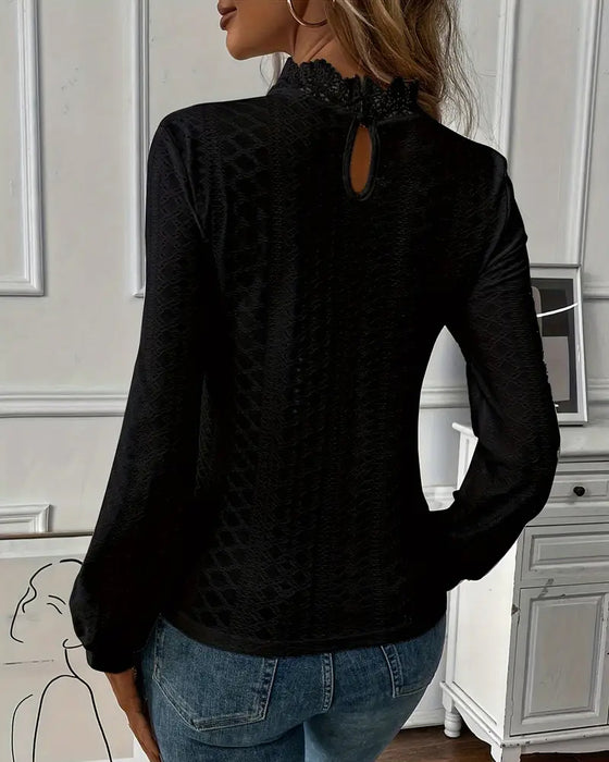 Lace Round Neck Long Sleeve Top