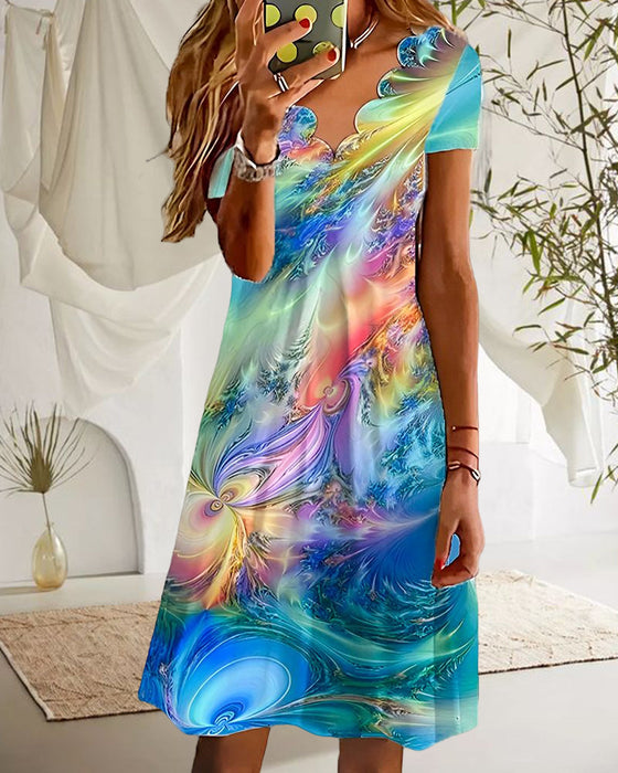 Gradient Print  Dress with Short Sleeves