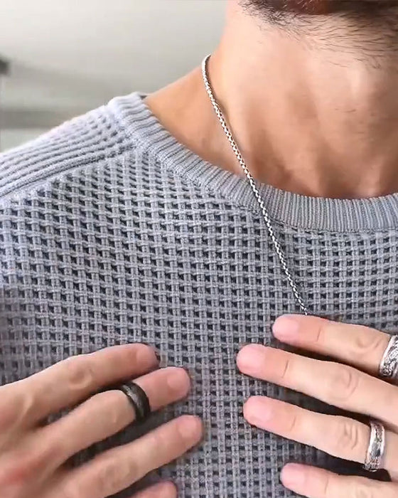 Men's Crew Neck Waffle Long-Sleeve Pullover
