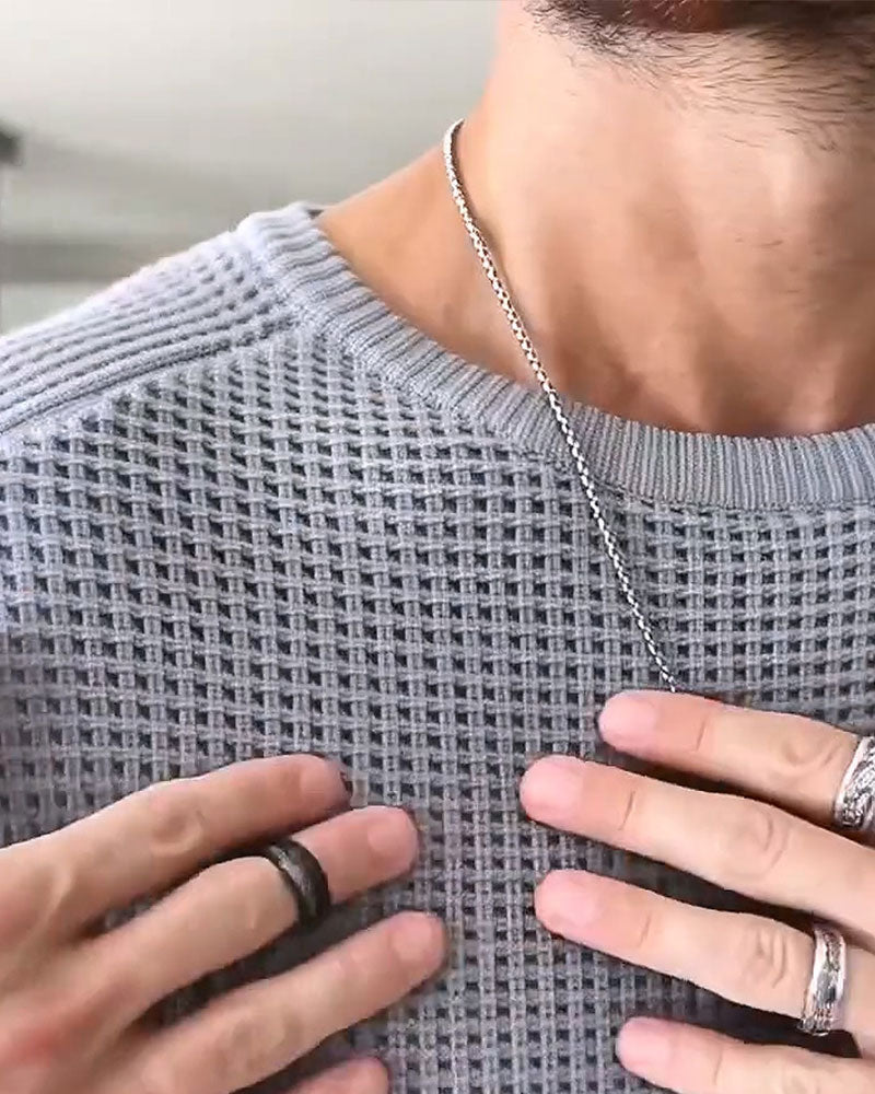 Men's Crew Neck Waffle Long-Sleeve Pullover