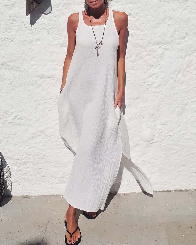 U-Neck Sleeveless Loose Full Skirt Dress