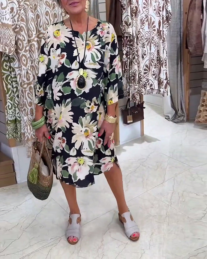 Daisy Print Loose Fit Casual Dress