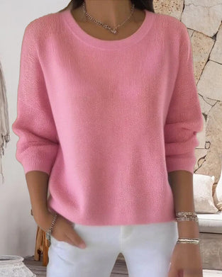 Solid Round Neck Drop Shoulder Jumper