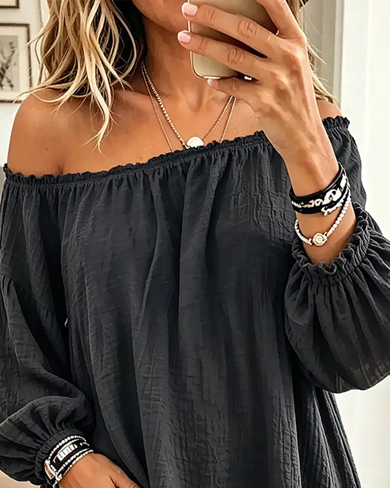 Off-Shoulder Loose Solid Color Top