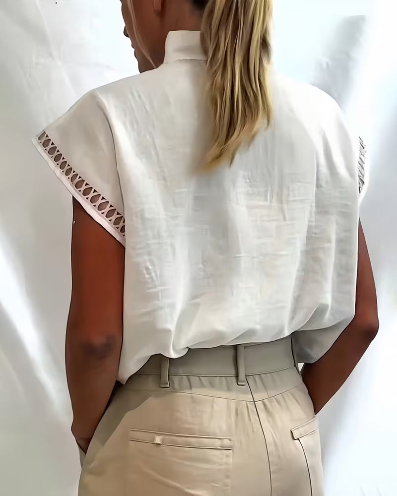 Half Turtleneck Sleeveless Hollow T-Shirt