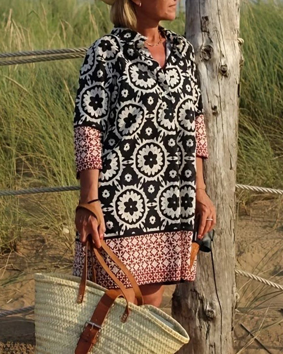 Ethnic Style Three-Quarter Sleeve Dress