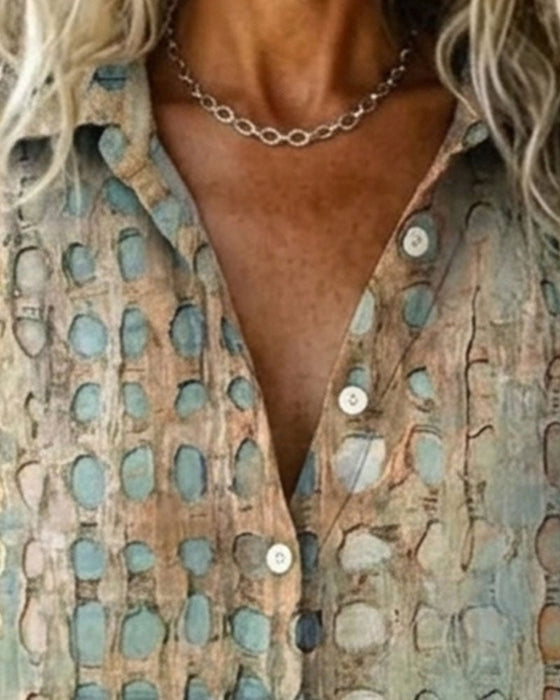 Gradient Polka Dot Lapel Long Sleeve Shirt