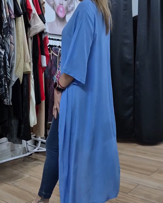 Three-Quarter Sleeve Irregular Solid Loose Top