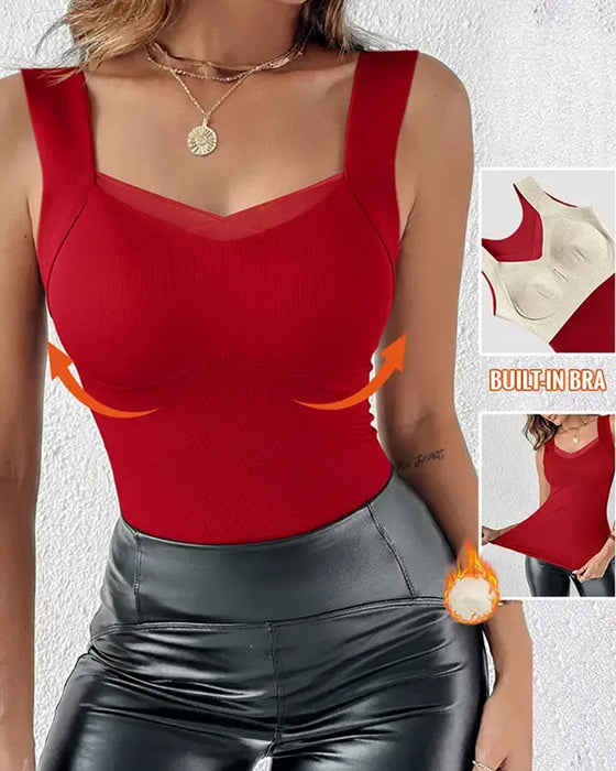 Square Neck Solid Built In Bra Tank Top