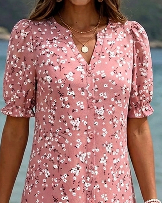 Floral V-Neck Tiered Dress