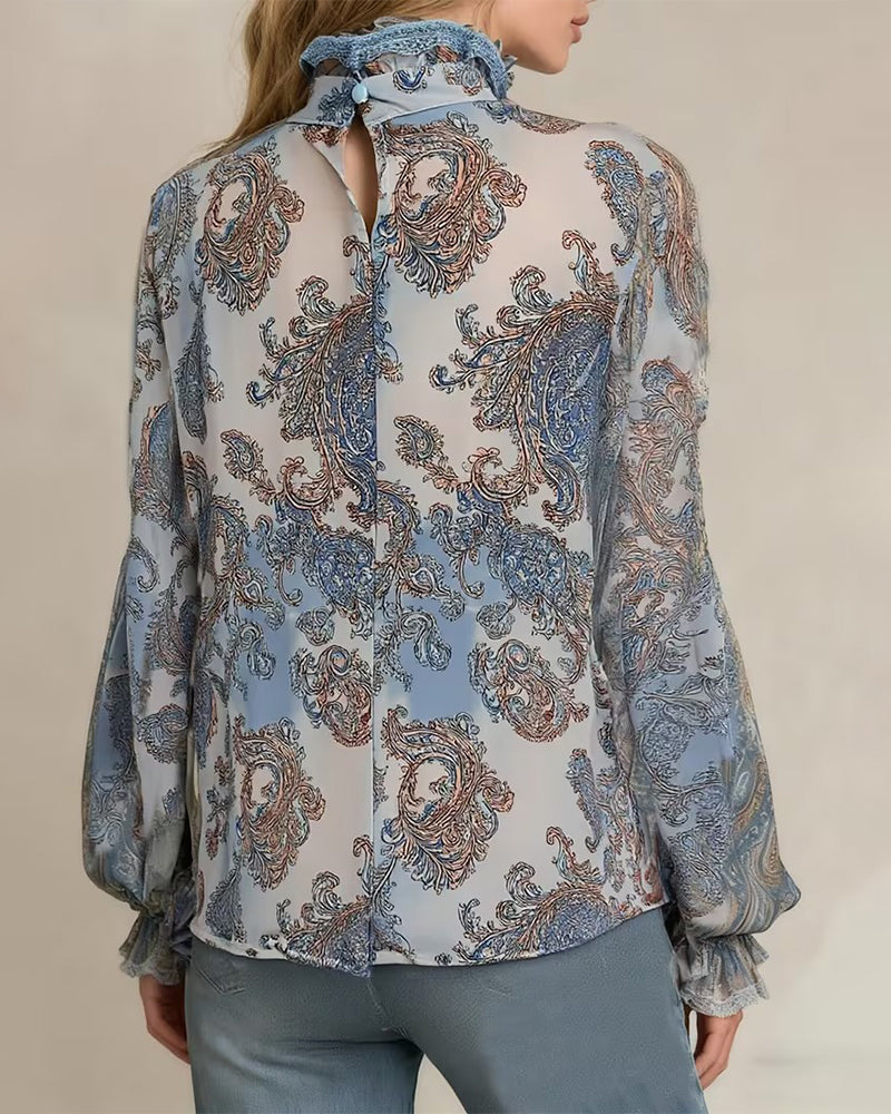 Lace Edge Drawstring See-Through Blouse