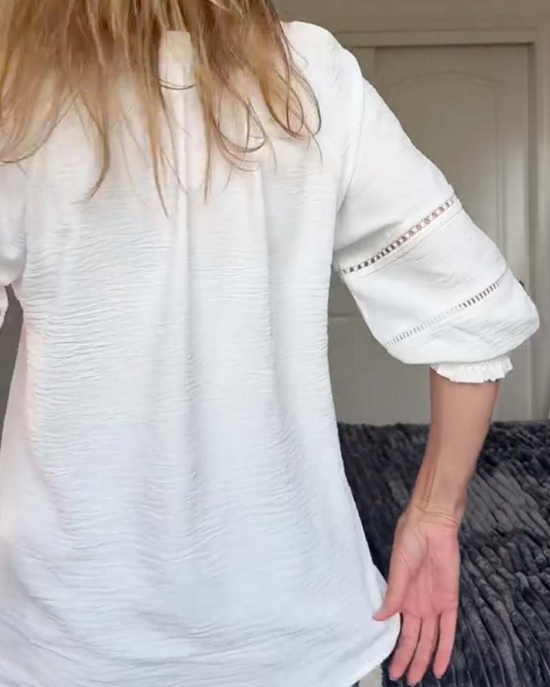 V-Neck Cutout Ruffle Solid Blouse