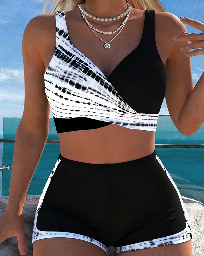 Cross Print Boyshort Bikini