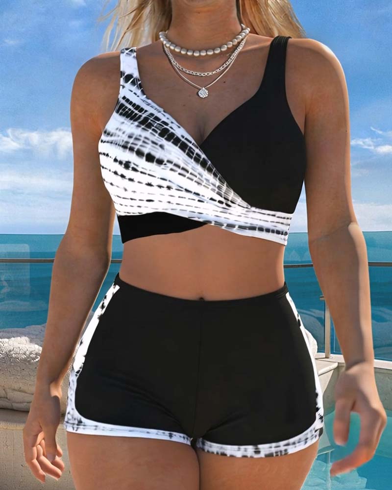 Cross Print Boyshort Bikini
