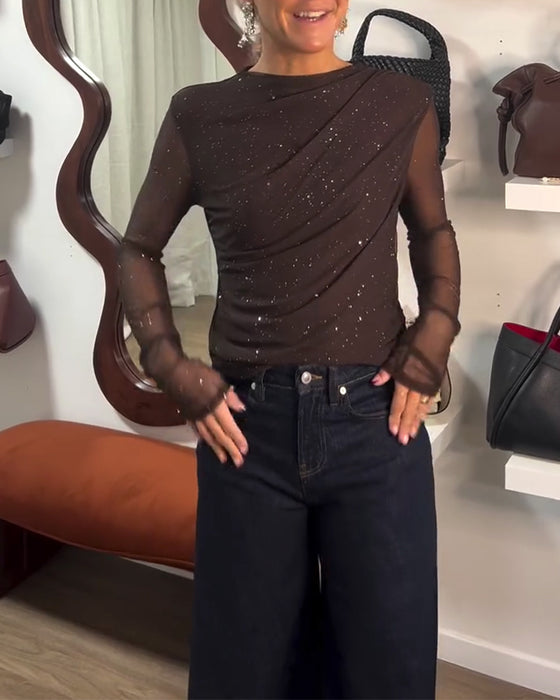 Mesh Perm Rhinestone Fashionable Bottoming Top