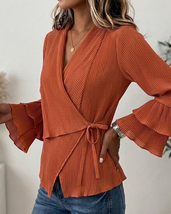 Flare Sleeve Lace Up Blouse