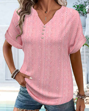 V-Neck Solid Color Casual Short-Sleeved T-Shirt