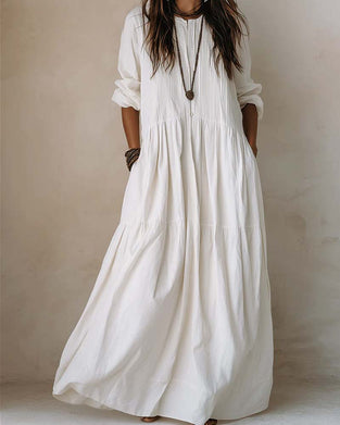 Crew Neck Full Skirt Ruched Dress