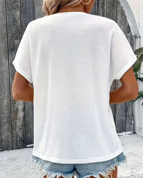 Crew Neck Button Knit T-Shirt