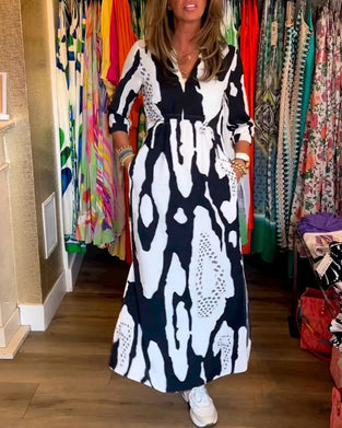 Slit V Neck Long Sleeve Dress