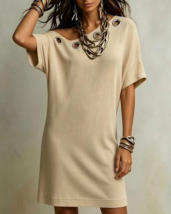 Solid Color One Shoulder Ring T-Shirt Dress