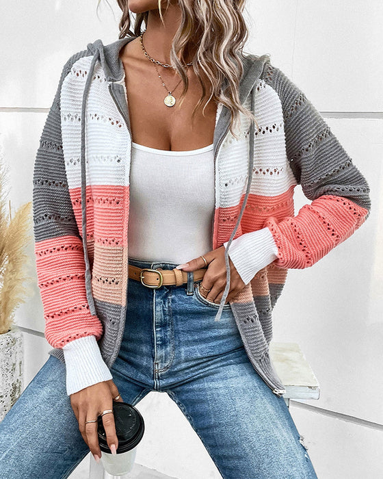 Color block hooded cardigan