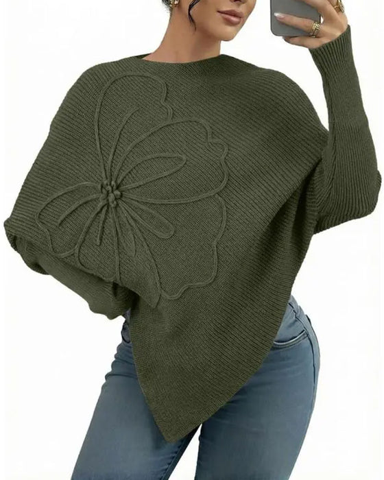 Stylish Floral Irregular Pullover