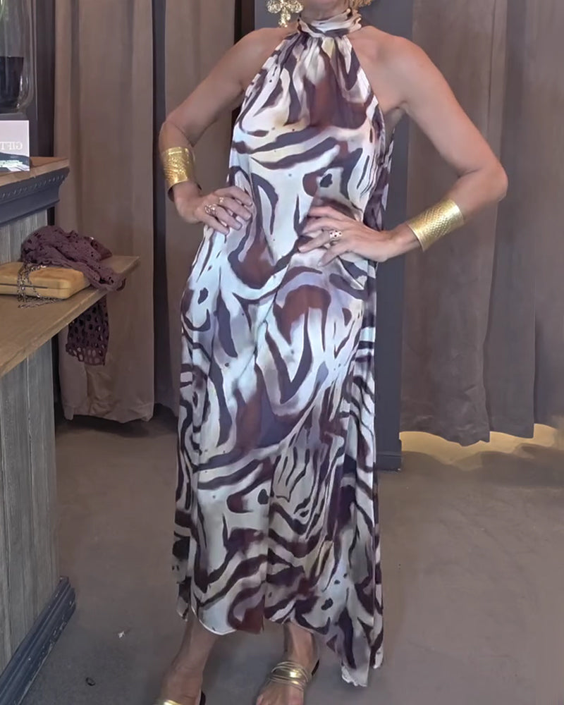 Halter-Neck Sleeveless Printed Dress