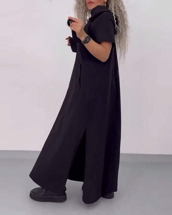 Solid Color Hooded Casual Sweater Dress