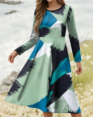 Casual Long-Sleeved Printed Dress