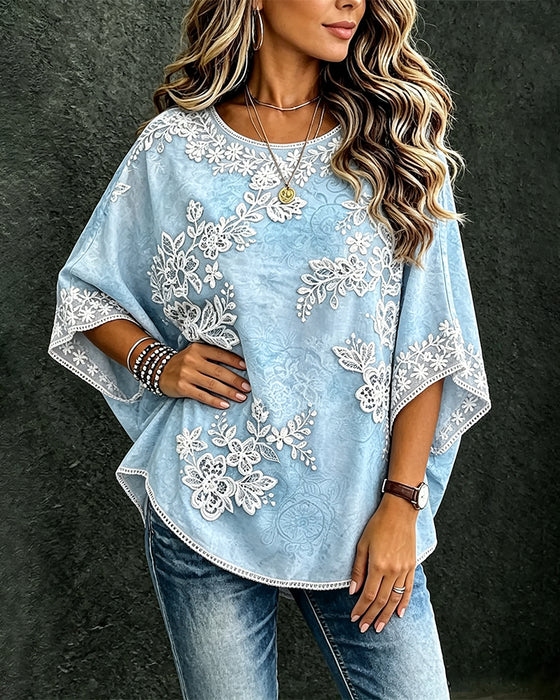 Crew Neck Floral Loose Fit Blouse