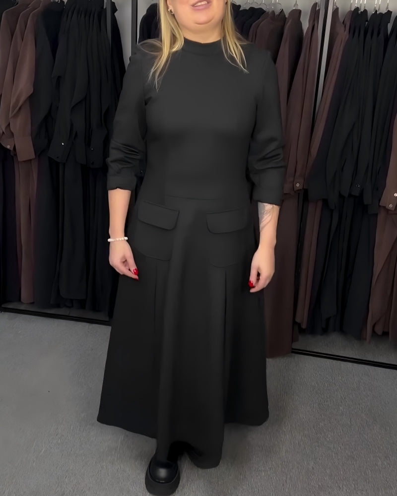 Long-Sleeved Fitted Waist Full Skirt Dress