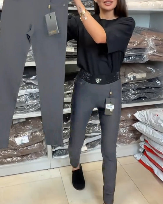 Stylish Solid Color Stretch Pants