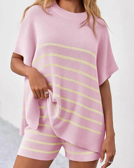 Stripe Loose Casual Shorts Set