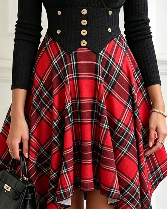 V-Neck Cross Plaid Dress
