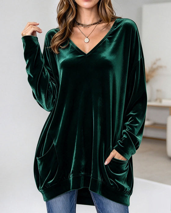 V-Neck Pocket Casual Top