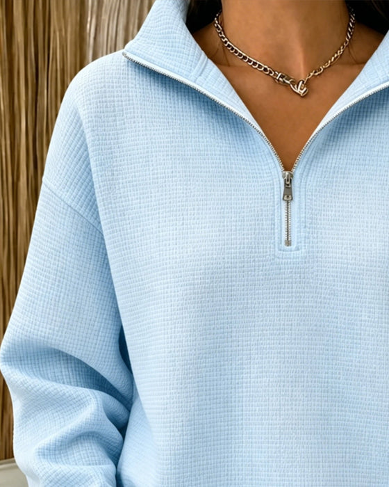 Half-Zip Waffle Long Sleeve Sweatshirt