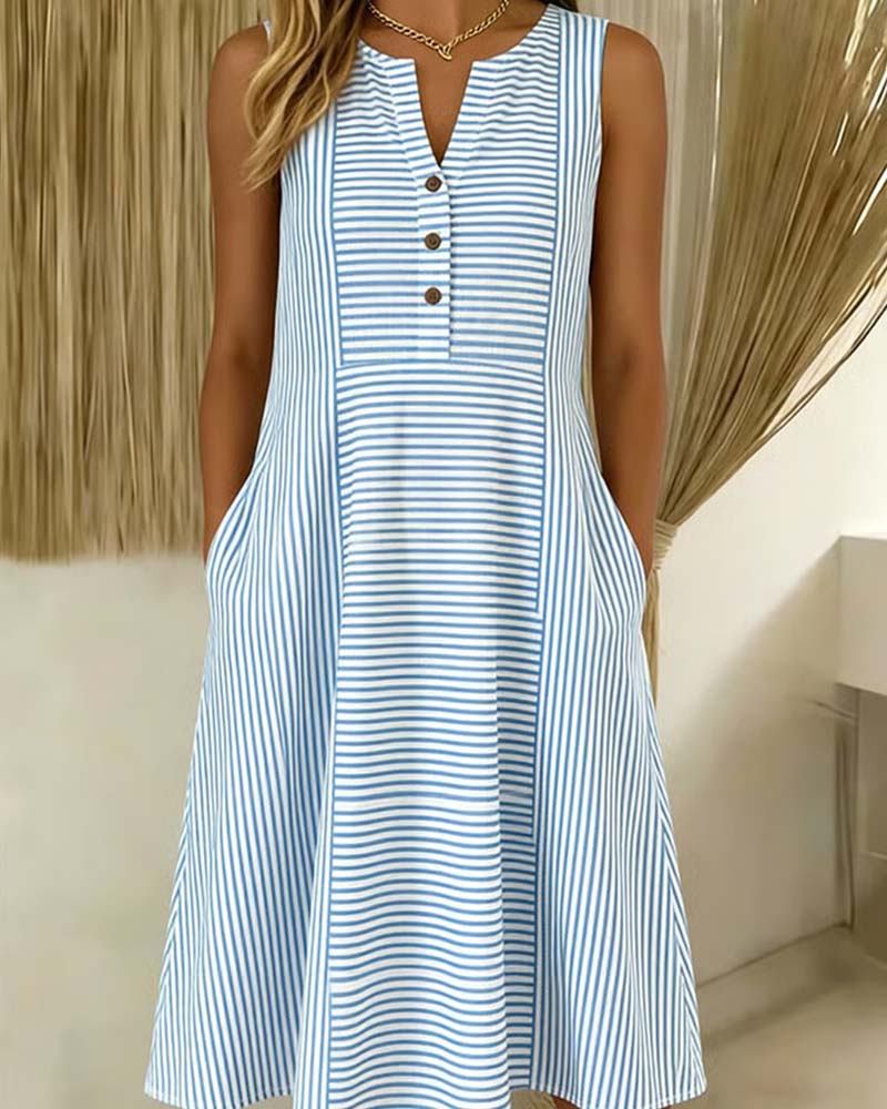 Sleeveless Striped Casual A Hem Dress